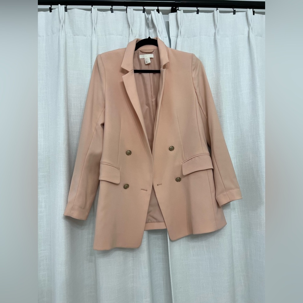 H&M Blush Pink Double-Breasted Blazer with Gold-Tone Buttons